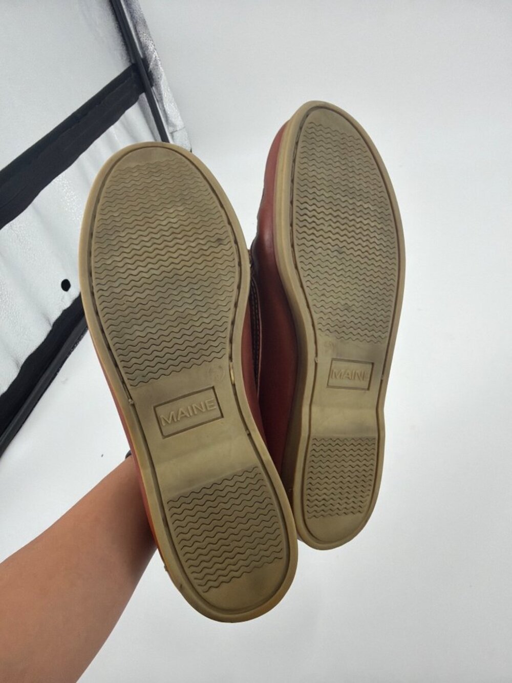 Maine New England Leather Boat Shoes Men 9 Brown Lace-Up Moc Toe Preppy Coastal - Picture 9 of 9